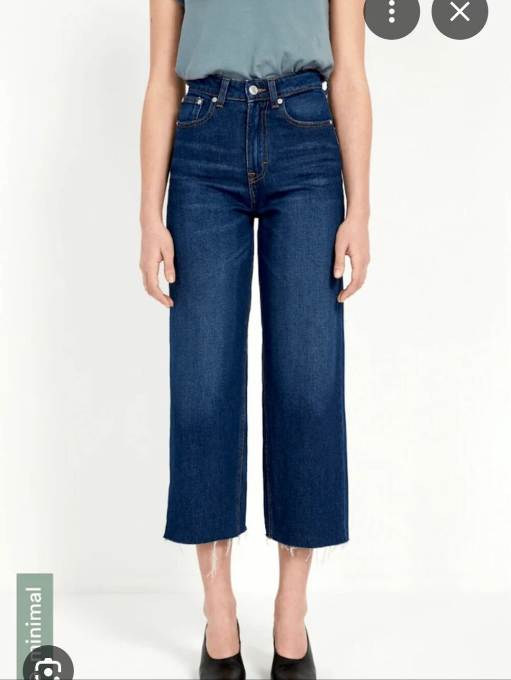 FRANK & OAK | US 27 Nina Wide Leg Cropped Denim Jean | deep mid wash blue